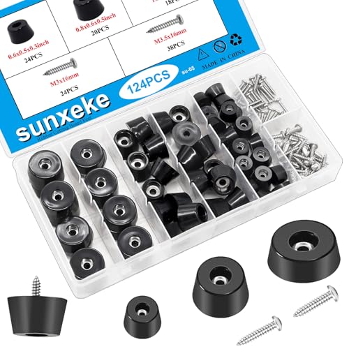124Pcs Rubber Feet for Cutting Board with Stainless Washer Screws Assortment Kit,3 Sizes (0.6inch, 0.8inch, 1inch),Non Slip Rubber Bumper Feet for Furniture, Cabinets, Electronics - size: 124pcs -3 size