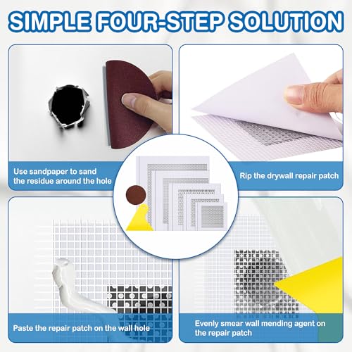 Drywall Repair Kit 10 Pack, Aluminum Wall Repair Patch Kit with Scraper, Sandpaper, 2, 4, 6, 8, 10 Inch Self Adhesive Fiber Mesh, Dry Wall Hole Repair Patch, Galvanized Metal Patch (13 Pcs) - size: 13 Pcs (2",4",6",8",10")