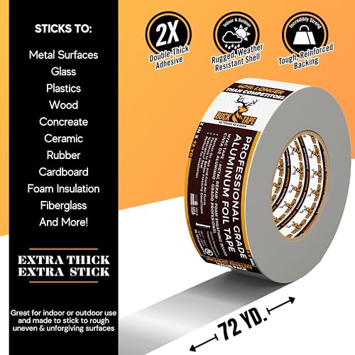4 Pack Buck Aluminum Foil Tape – 3 Inch x 216ft (72 yd), 3.6 Mil – HVAC Tape for Ductwork, AC, Dryer Vents & Insulation – Silver Foil Tape for Metal Repair, Exhaust Sealing & Air Conditioning - size: 3 Inch, style: 4 Pack