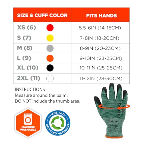 Ergodyne ProFlex 7002-ECO Work Glove, Recycled PU Coated Palms Gloves, Post Consumer Materials, 15 gauge - size: X-Large