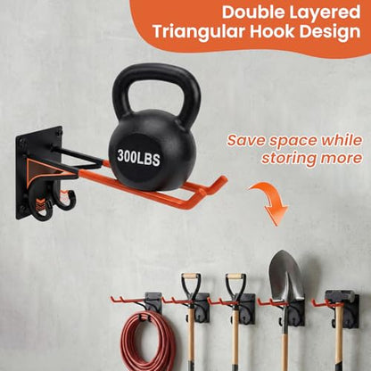 REEWII 14" Large Heavy Duty Garage Hooks, 4 Pack Double-Layer Steel Wall Hook,Non-Slip Coated Gardening Tool Hook for Tool Organization, Shed Storage, Ladder Hook, Car Tire Storage - size: 4 Pack