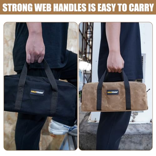MELOTOUGH Waxed Canvas Utility Tool Tote bag Combo Kit-Includes 2 Medium Tool Organizer Bags for Electrician, Plumbing, Gardening, HVAC & More (14 inch,Tan&Black) - color: Black & Tan