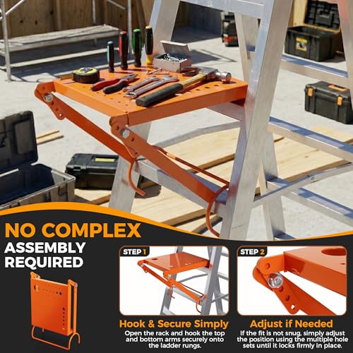 Ladder Work Platform,Ladder Platform Attachment,Anti-Slip Extension Ladder Work Tray,Back-Stress-Relief Ladder Accessories，Multi-Hole Tool Slot for Step Ladders,400P Load Capacity