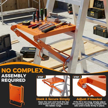 Ladder Work Platform,Ladder Platform Attachment,Anti-Slip Extension Ladder Work Tray,Back-Stress-Relief Ladder Accessories，Multi-Hole Tool Slot for Step Ladders,400P Load Capacity