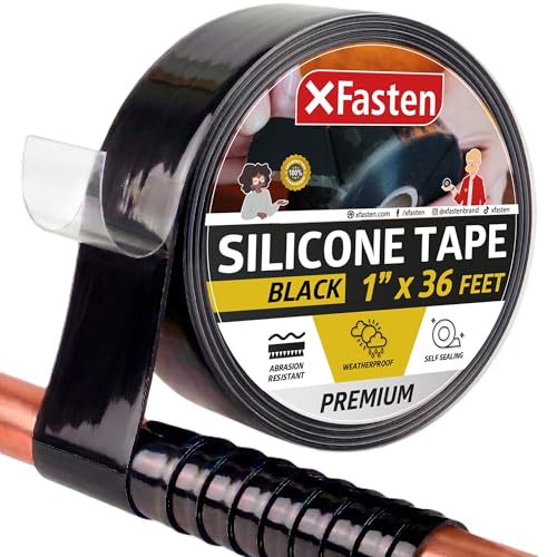 XFasten Self Fusing Silicone Tape Waterproof – 1" x 36 Feet Black, Self Amalgamating Tape, Silicone Rubber for Plumbing, Sealing Pipes, Hose Repair, Outdoor Coax and Electrical Cables – Weatherproof - color: Black, size: 1-Inch x 36-Feet