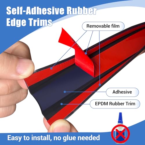 Rubber Edge Trim, 1-1/2 inches Self-Adhesive U Channel Edge Protector for Woods, Flexible U Shaped Peel and Stick Edge Banding, Edge Guard, Fit 1.5"(38mm), 20Ft, Black - size: Fit 1-1/2"- L20‘