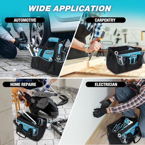 DURATECH 13-Inch Small Tool Bag with 9 Pockets, Tool Bags for Men Women, Toolbag with Thickened Fabric, Wide Open Mouth Tool Carrier for Mechanic Electrician Plumber HVAC - size: 13 Inch