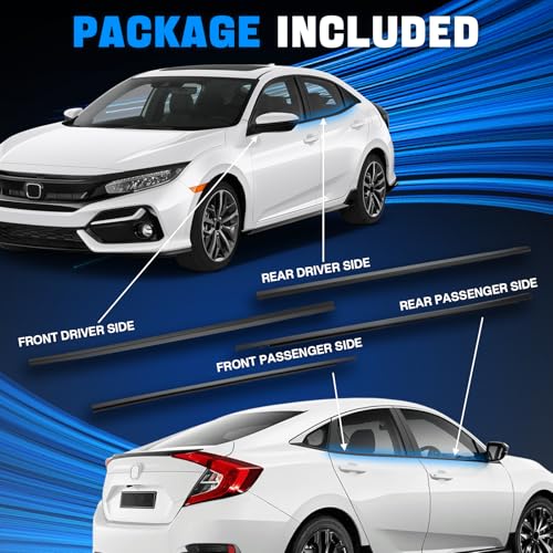 Door Window Trim Seal Weather Stripping Moulding Belt Sweep Felt Fit Honda Civic 2016 2017 2018 2019 2020 2021 4 Door Sedan Replaces 72450-TEA-T01 72410-TEA-T01 72950-TEA-T01 72910-TEA-T01 - size: Civic 2016-2021