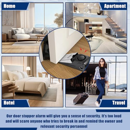 Door Stop Alarm 2 Pack, 120 dB Door Stopper Wedge Door Stops Alarm Great for Traveling Hotel Home Security Door Stoppers Safety Tools - size: 2 Black Door Stop