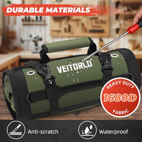 Tool Roll Up Bag, Gifts for Him Men Dad Husband Boyfriend Fathers Day, 1680D Portable Tool Storage for Men, Heavy Duty Tool Organizer with Detachable Pouches&Wrench Roll for Mechanic - style: Roll-1680D-Green