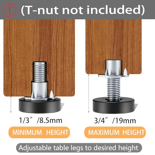 1/4" Thread Leveling Feet, 12 PCS Furniture Levelers, Adjustable Furniture Feet Threaded Screw in, Table Levelers for Adjusting Individual Cabinet Legs - size: 1/4"-20 UNC Thread