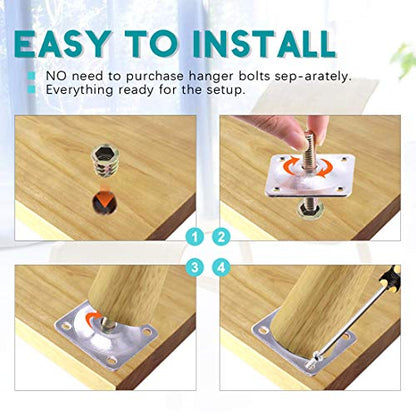 Swpeet 8 Sets Leg Mounting Plates with Hanger Bolts Screws, Furniture Leg Attachment Plates Industrial Strength T-Plate M8 Sofa Legs with Hanger Bolts - style: Sliver Flat Furniture Legs