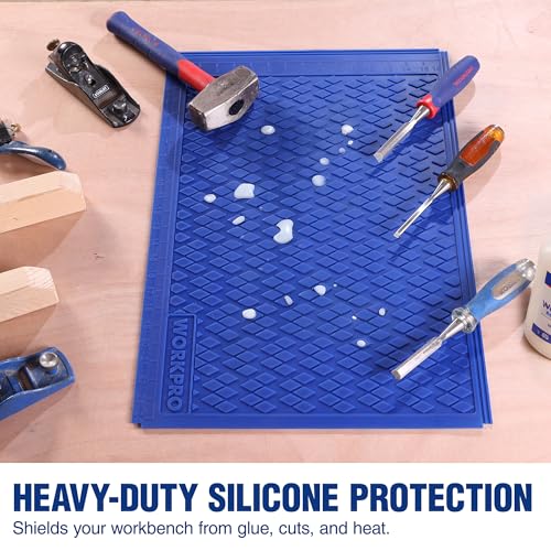 WORKPRO Silicone Glue Mat 2-Pack, Non-Stick Heat-Resistant Silicone Pad with Built-in Measurement Grid, Anti-Slip & Durable Surface for Resin, Epoxy, DIY, Crafts, Woodworking, Garage & Workshop