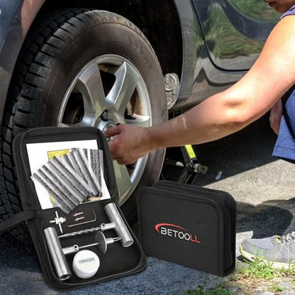 Tire Repair Kit, 24 Pcs Professional Heavy Duty Universal Emergency Flat Tire Repair Kit to Fix Punctures, for car Motorcycle, Truck, Golf Cart, ATV, Tractor, ARB, RV, SUV, Trailer etc.(Black) - size: 02- 24pcs (Black)