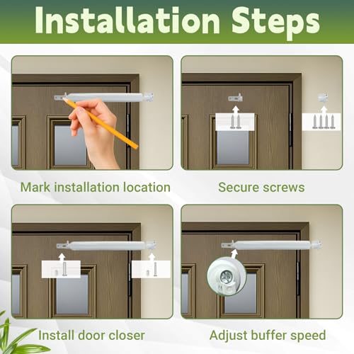 2 Pack Storm Door Closer Kit with Pneumatic Closer & Latch Set, Complete Screen and Storm Door Hardware Repair Kit, Adjustable Closing Speed (White) - size: White - 2 Pack