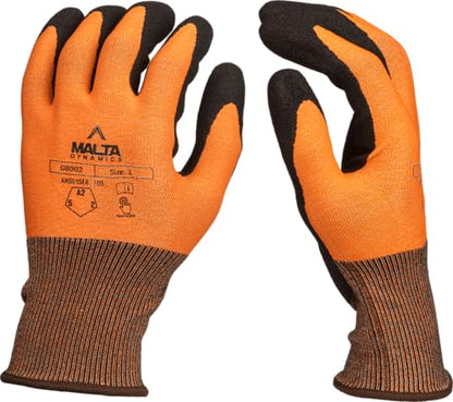 Malta Dynamics Safety Work Gloves – 12 Pack Nitrile Coated Ultra-Thin Mens Work Gloves with Cut Level 2 Protection, Touch Screen Compatible OSHA and ANSI Compliant (Large) - size: Large