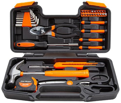 CARTMAN 39 Piece Tool Set General Household Hand Kit with Plastic Toolbox Storage Case Orange - color: Orange
