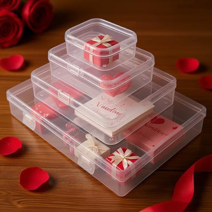 Goodma 24 Pieces Mixed Sizes Rectangular Empty Mini Clear Plastic Organizer Storage Box Containers with Hinged Lids for Small Items and Other Craft Projects - size: 4 Sizes