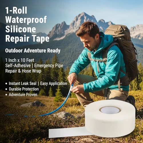 1-Roll Waterproof Silicone Repair Tape, 1 Inch x 10 Feet Self-Adhesive Leak Sealing Tape for Water Pipes, Emergency Pipe Repair & Hose Wrap