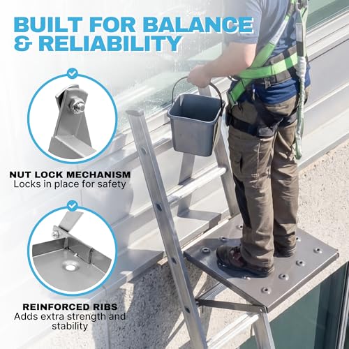 Universal Ladder Platform Attachment 11.8" x 10.4", 400 LBS Capacity, Non-Slip Aluminum Alloy, Fits All Ladder Types, Adjustable Height Mount for Painting, HVAC & Electrical