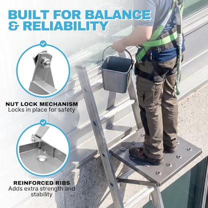 Universal Ladder Platform Attachment 11.8" x 10.4", 400 LBS Capacity, Non-Slip Aluminum Alloy, Fits All Ladder Types, Adjustable Height Mount for Painting, HVAC & Electrical