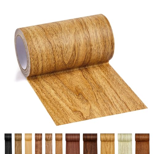 Wood Grain Repair Tape - Self Adhesive Brown Wood Colored Tape for Furniture Repair | Peel & Stick Veneer Strips Trim, Woodgrain Duct Tape for Furniture, Vinyl Floor, Door Patch Kit (Golden Caramel) - color: Golden Caramel, size: 4 Inch By 15 Ft