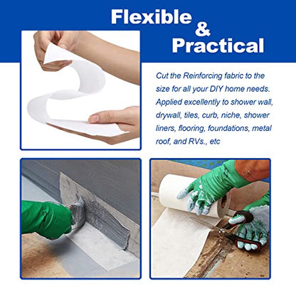 3.3 Ft x 115 Ft Waterproofing Membrane Fabric, Reinforcing Anti Fracture Geo Textile Mesh Drywall Tape, Liquid Waterproof Membranes Roof Tape for Shower Wall, Seams, Joints - size: 3.3 Feet x 115 Feet