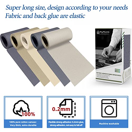 KING MOUNTAIN Canvas Iron on Patch,3"×60",Waterproof 100% Cotton Fabric Repair Patch,Used for Various Sofa,Tent,Clothes,Seats,Suitcases (Grey1.0) - color: Grey1.0, size: Canvas-3"x60"