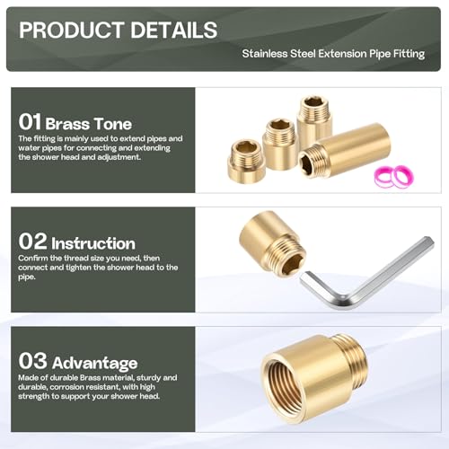 Shower Head Extension Arm, Brass G1/2 Male to Female Thread 30mm/1.18" Length Extender Pipe Fitting Nipple for Showers, Faucets, and Plumbing with PTFE Thread Seal Tape 3 Pack - size: 30mm/1.18"