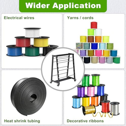 SELEWARE Heavy-Duty 8-Rod Wire Spool Rack – 400lb Capacity Cable Caddy & Dispenser with Locking Wheels, Adjustable Spool Rods for Electrical, Industrial & Retail Use - color: D: Black Wire Spool Rack With Wheels