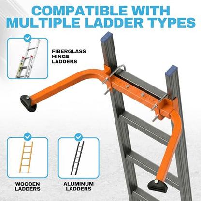 Ladder Stabilizer – Aluminum Ladder Standoff for Extension Ladder | Adjustable Half Frame Stabilizer with Dual Arms for Roof, Gutter Cleaning & Wall Work | Non-Slip Rubber Pads - color: Aluminum Ladder Stabilizer Half-Frame