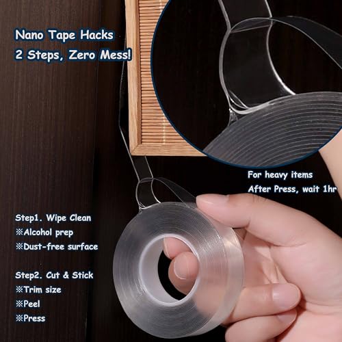 Valley'sYuMiao 4Rolls, Nano Double Sided Mountinging Tape, Adhesive-self Heavy Duty Tape, 2 Sides Sticky Tack Tape, 0.7in×10fts, 40fts Total Long - size: 4Rolls, 0.7″,40fts TL