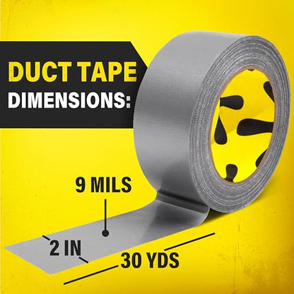 12 Pack Duct Tape Heavy Duty Waterproof - 2 In x 90 Ft - All-Weather, Silver, Easy to Tear, Strong Hold, No Residue, Gray Bulk Waterproof Tape for Repairs, DIY, Sealing, B2B, Home, Office, Outdoor Use - style: 12-Pack (Savings Pack)