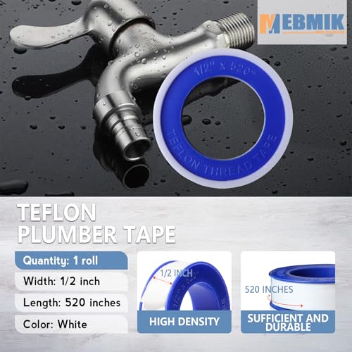 Teflon Tape 4PCS,PTFE Plumbers Tape,for Sealing,Plumbing,Sealant,Thread Seal for Shower Head,Water Pipe,Prevent Leakage,(1 Roll,1/2 Inch X 520 Inches).