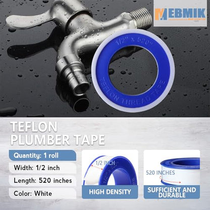 Teflon Tape 4PCS,PTFE Plumbers Tape,for Sealing,Plumbing,Sealant,Thread Seal for Shower Head,Water Pipe,Prevent Leakage,(1 Roll,1/2 Inch X 520 Inches).