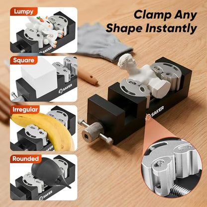Saker Fractal Vise-Mini Vise Clamp- Bench Vise/Drill Press Vise, Self-Adjusting Aerospace-grade Aluminum Alloy&Heavy-Duty CNC Machined for Jewelry Making, DIY, Woodworking, and Repair - color: Black