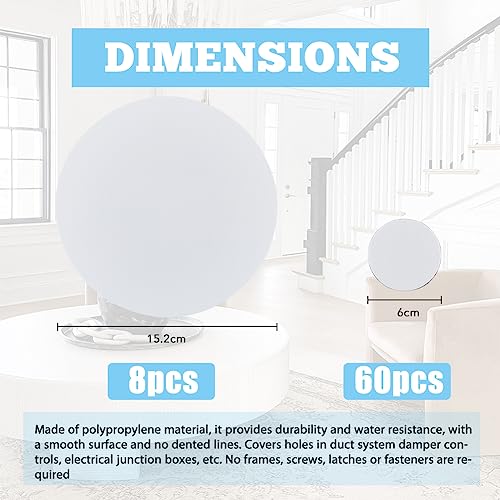SUPERFINDINGS 8Pcs Plastic Flat Blank Wall Hole Cover Sheets with 60PCS Plastic Stickers 5.98inch PVC Material Dustproof Cover Plate Flat Round Frosted Blank Plate for Wall Plasterboard Hole Covering