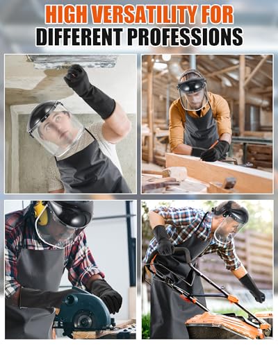 Safety Face Mask Shield with 42.5" Waterproof Rubber Apron Gloves for Men Chemical Grinding Cleaning Industrial - color: Black