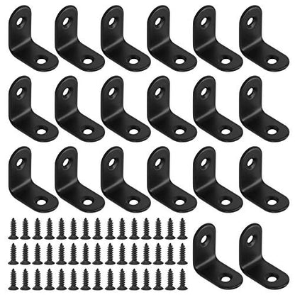 Glarks 20 Set 25mm Black L Bracket Right Angle Corner Brace Joint Fastener for Wood Chair Bookshelf Board Window Furniture Cabinet (25x25x2mm) - size: 25x25x2mm