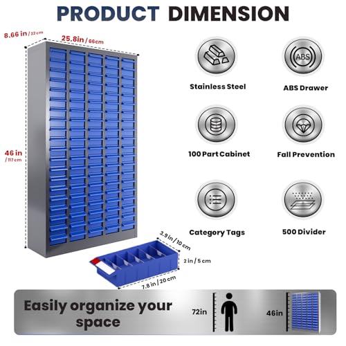 100 Drawers - Part Cabinet, Shelves & Label Stickers - Bolt and Nut Organizer Bolt Bin Cabinets, Durable Steel Tool Storage Cabinet for Garage/Workshop Small Parts/Hardware Organization - style: 100 Drawer