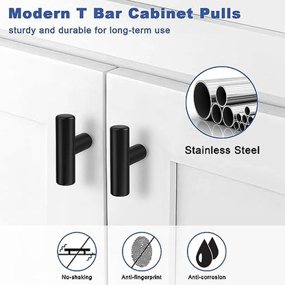 Estmoon 30 Pack Cabinet Knobs Matte Black Drawer Knobs Stainless Steel 2 Inch Overall Length Dresser Knobs for Cabinets Cupboard Bathroom Kitchen Hardware, Single Hole T Bar Knobs - color: Matte Black, size: 1 Hole Mount, style: Knob 30 Pack