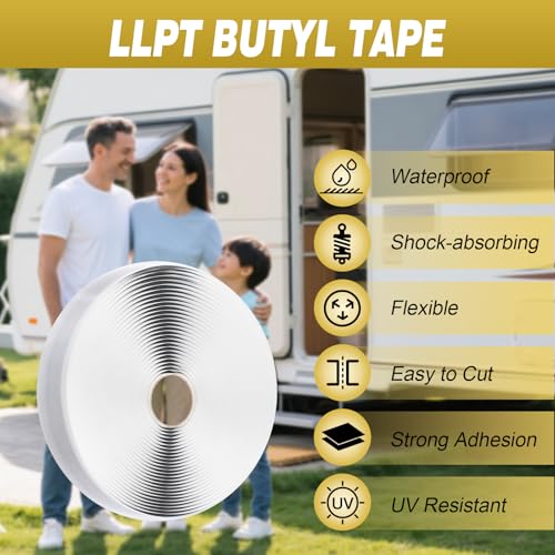 LLPT Butyl Tape Black 1/2 Inch x 33Ft 2 Pack Tight Seal for Leak Proof EPDM RV Repair Window Glass Boat Sealing Roof Pipe Patching(BST052) - size: 1/2" Black