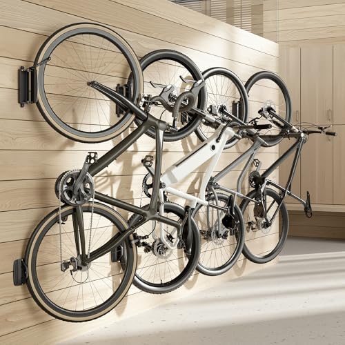 PEGZONE 4 Pack Bike Rack Garage, Bike Wall Mount Heavy Duty, Holds 77 Lbs, Swivel Bike Hangers for Garage, Adjustable Indoor Bike Storage for Bedroom Home Office, 4 Pack - size: 4 PACK