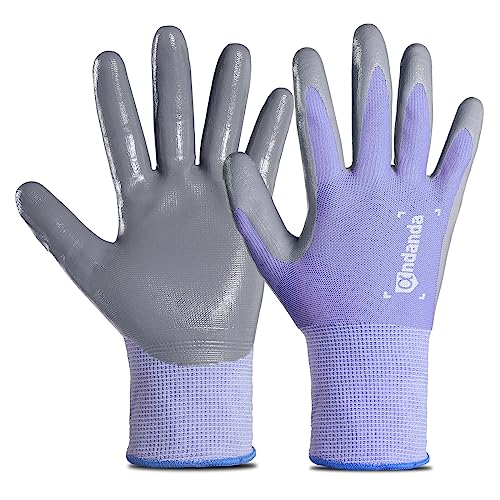 ANDANDA 1/12 Pairs Work Gloves, Strong Grip, Seamless Knit Nylon Nitrile Work Gloves Men Suitable for General Work, Purple - color: Purple 1pair