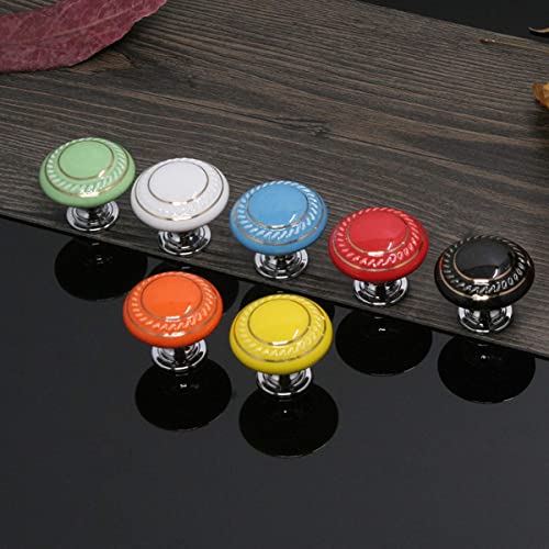 HUAMULAN 10 Pack Ceramic Knob White Silver Dresser Kitchen Round Cabinet Pulls,Zinc Alloy Base Cupboard Wardrobe Drawer Door Handles,3 Size Screws - color: HRJ1043-BaiSilver-10PCS