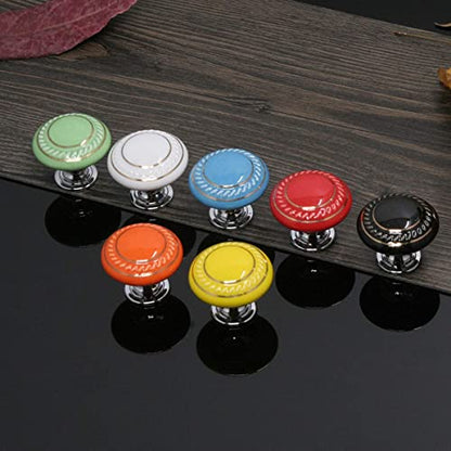 HUAMULAN 10 Pack Ceramic Knob White Silver Dresser Kitchen Round Cabinet Pulls,Zinc Alloy Base Cupboard Wardrobe Drawer Door Handles,3 Size Screws - color: HRJ1043-BaiSilver-10PCS