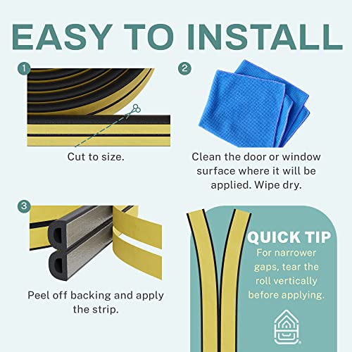 66 Feet Self Stick Foam Weather Stripping Door Window Seal Draft Stopper Insulation Tape for Windows and Doors Soundproof Weatherstripping Gap Blocker - color: Black
