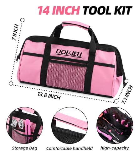 DOWELL Pink Tool Kit 140PCS for Women, Girls, Ladies, Household Tool Set with 14” Tool Bag - size: 140PCS