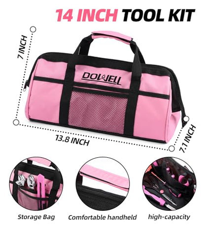 DOWELL Pink Tool Kit 140PCS for Women, Girls, Ladies, Household Tool Set with 14” Tool Bag - size: 140PCS