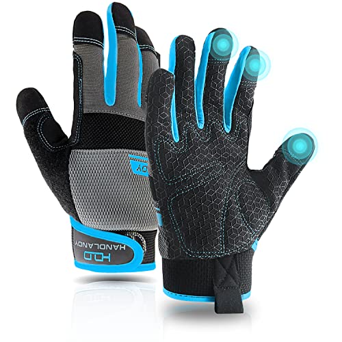 AIGEVTURE Grip Utility Mechanic Work Gloves for Men & Women, Non-Slip Silicone Box Handling Gloves Touch Screen, Durable, Breathable (Medium, Blue-Grip) - color: Blue-grip, size: Medium (Pack of 1)